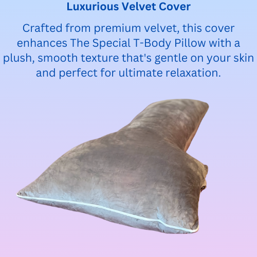 The Special T-Body Pillow displayed with its premium grey velvet cover, showcasing a soft, smooth texture designed for ultimate relaxation and comfort.