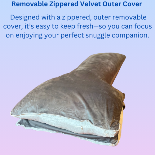 The Special T-Body Pillow with its removable zippered velvet outer cover, designed for easy cleaning and maintenance, offering a fresh and cozy snuggle companion.